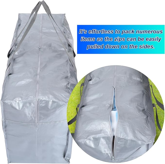 Windyun 4 Pack 57 Gallon Extra Large Moving Bags XXL Heavy Duty Storage Bag with Strong Zipper Handle Jumbo Big Tote Box Foldable for College Dorm Travel Clothes Duffle Blanket Pillow(Silver) - Image 4