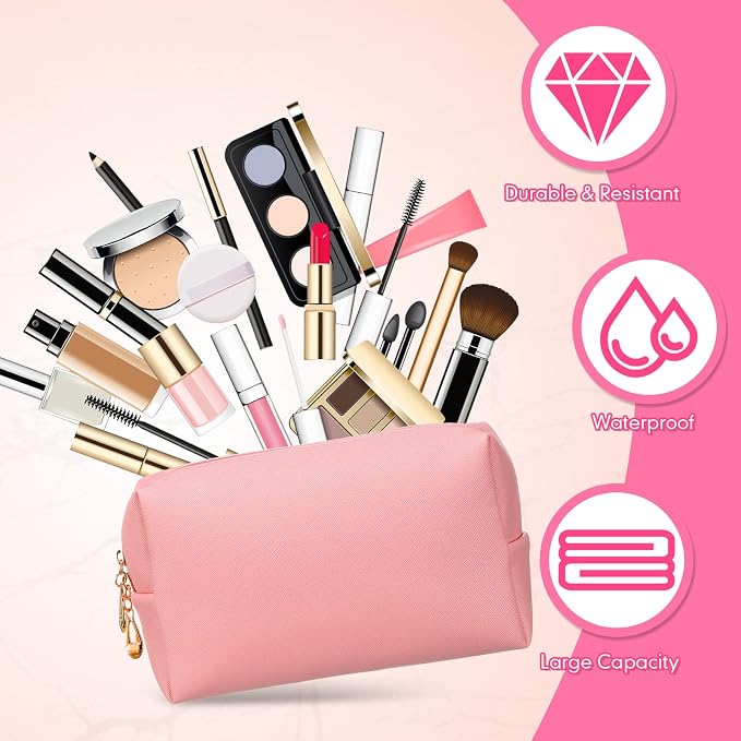 Kigeli Aesthetic Makeup Bags PU Leather Cosmetic Pouches Waterproof Plain Toiletry Bags Makeup Pouches Bulk for Women Party Gift Travel Storage Organizer(Pink,7.1 x 2.8 x 4.3 in) - Image 3