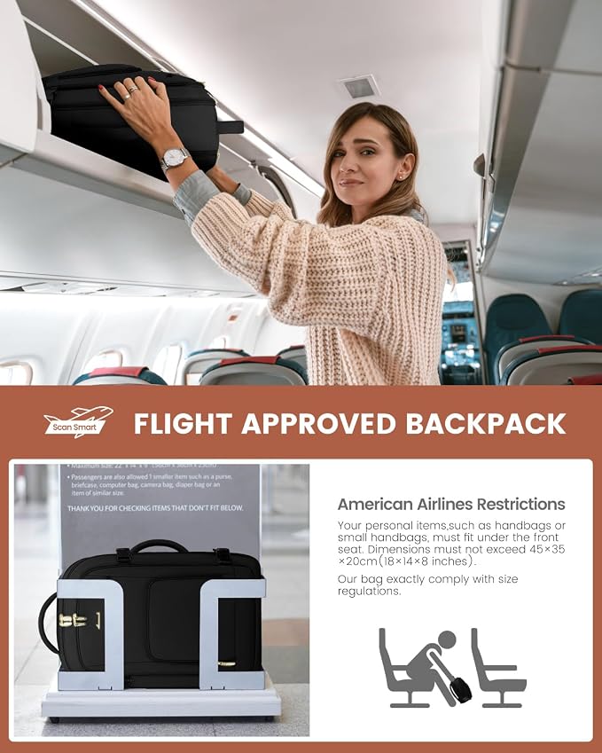 LOVEVOOK Carry On Travel Backpack for Women Men Flight Approved, 40L Personal Item Backpack for Airplanes, Business Weekender Overnight Daypack Fits 17 Inch Laptop, with 2 Packing Cubes, Black - Image 2