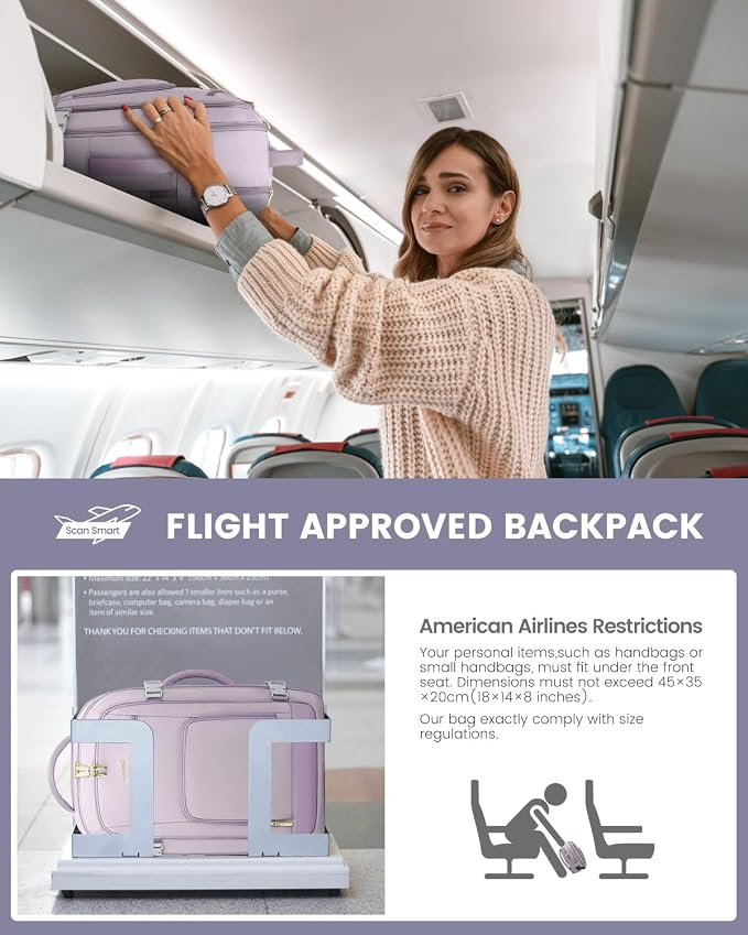 LOVEVOOK Travel Backpack For Women, 40L Carry On Backpack Flight Approved, TSA Personal Item Travel Bag Fits 17 Inch Laptop, Business Weekender Overnight Waterproof Daypack With 2 Cubes, Light Purple - Image 7