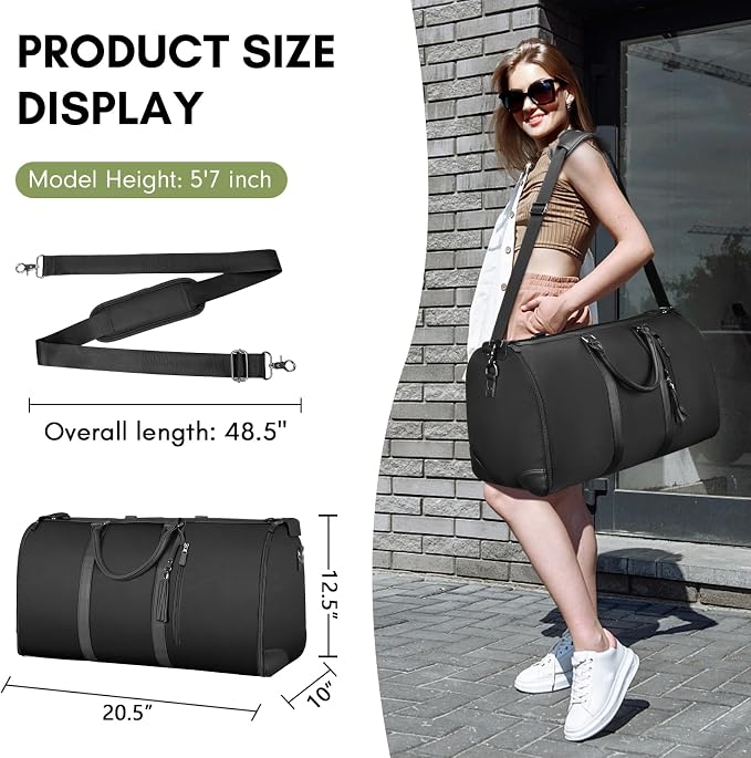 Ytonet Garment Bags for Travel, Convertible Garment Duffle Bags with Shoe Pouch, Large Carry on Garment Bag for Women, 2 in 1 Hanging Suitcase Suit Travel Duffel Overnight Bags, Black - Image 3