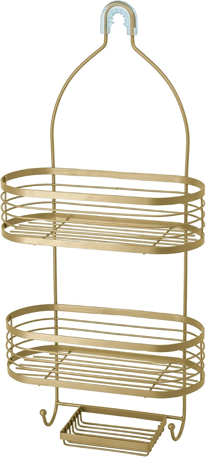 ACENTO Hanging Shower Caddy, 3-Tier Bathroom Shower Organizer, Powder-Coated Steel with Suction Cups & Built-In Hooks, Modern Bathroom Storage, Gold - Image 8