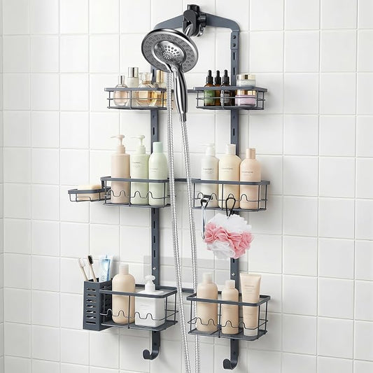 Extra Large Shower Caddy Hanging, Rust-Resistant Shower Organizer Hanging,3 Tier Height-Adjustable Over the Head Caddy,Rack with Soap Basket (Gray) by Unknown