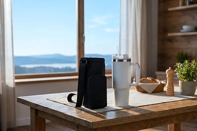 PICNIC TIME Eclipse Tumbler Tote with 40oz Stainless Travel Mug, Eco-Friendly Water Bottle Sling Bag, Crossbody Cup Holder with Phone Pocket & Strap, Recycled Fabric Drink Carrier & Tote (Black) - Image 2
