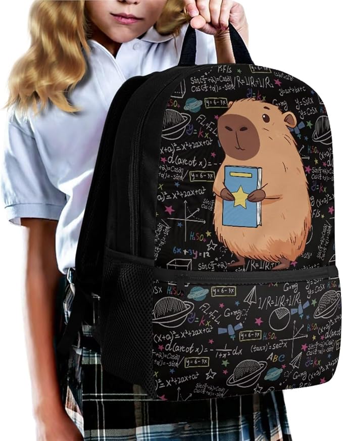 Black Capybara Print Kids Backpacks for Elementary School Bookbag Set with Lunch Bag and Pencil Pouch, Set 3 in 1 Back to School Supplies - Image 6