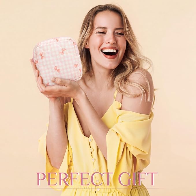 Paterr 10 Pcs Quilted Makeup Bag Bulk Cotton Floral Cosmetic Bag Women Girls Bridesmaid Gifts Cute Makeup Pouch Coquette Aesthetic Travel Toiletry Organizer(Pink Bow,5.12 x 4.72 x 1.97 Inches) - Image 7