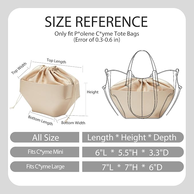 Premium Canvas Bag Organizer Insert for Cyme Large Bags, Sturdy & Lightweight Handbag Organizer with Unique Drawstring Closure, Purse Insert with 8 Compartments Including Zipper Pocket/L - Image 2