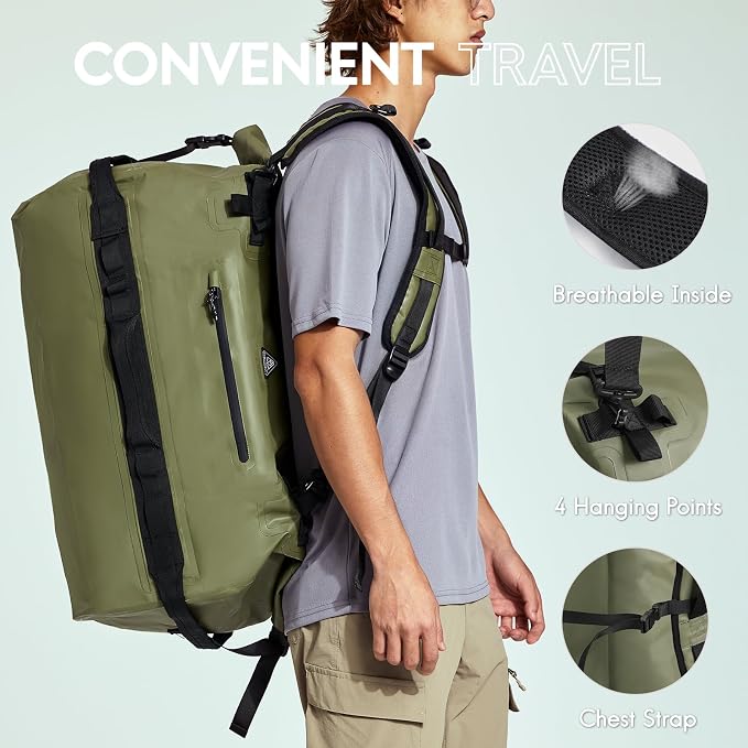 Haimont IPX7 Waterproof Roll-Top Dry Duffel Backpack | 60L/90L Sizes, 500D Tarpaulin, Welded Seams, Mesh Pockets, Boating & Kayaking - Image 4