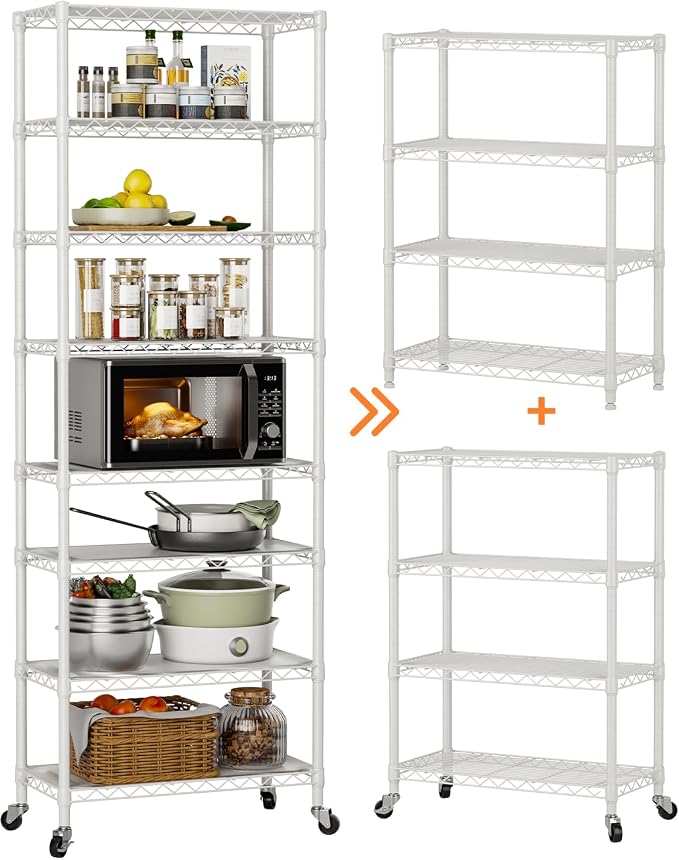 Golpart 8 Tier Shelves Storage Shelf Wire Closet Bathroom Organizers Metal Pantry Kitchen Garage Shelving Unit Laundry Room Organization Home Rack Net Basket Black with Wheels 12”D X 22”W X 74.2”H - Image 6