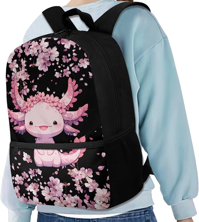 Axolotl Bakpack for Girls Elementary Backpacks with Lunchox Pencil Case 5 Pcs Bookbag Sets for Kids Back to School Supplies for Hiking - Image 2