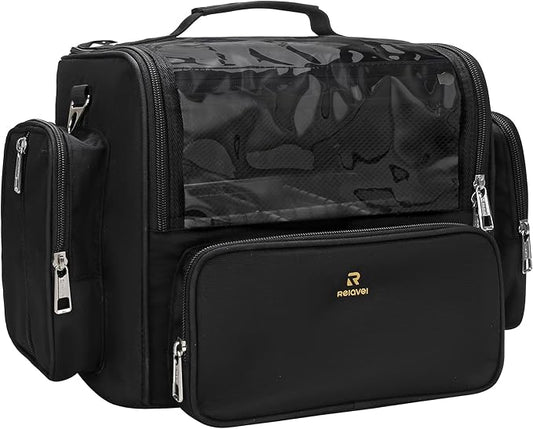 NAONAYA Makeup Brush Bag, Clear Makeup Brush Holder for Makeup Artists | Extra Large Capacity Travel Cosmetic Bag , Full Open Black Makeup Brush Case with Adjustable Dividers with Shoulder Strap by NAONAYA