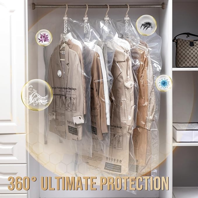 TAILI Hanging Vacuum Storage Bags with Electric Air Pump, Vacuum Seal Bags for Clothing Travel, Space Saving Hangers for Clothes, Coats, Suits and Jackets, Set of 4(2 Long, 2 Short) - Image 5