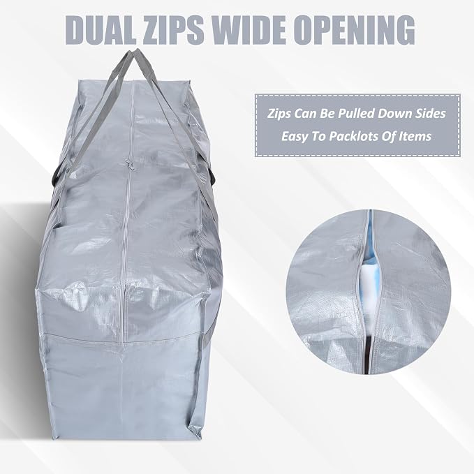 Windyun 4 Pack 177 Gallon Extra Large Moving Bags XXL Heavy Duty Storage Bag with Strong Zipper Handle Jumbo Big Tote Box Foldable for College Dorm Travel Clothes Duffle Blanket Pillow(Silver) - Image 3