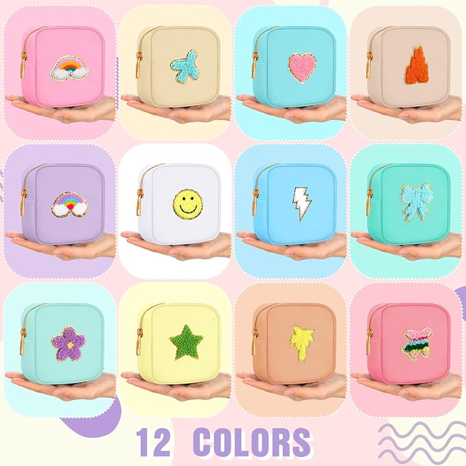 Sumind 12 Pcs Preppy Patch Makeup Bag Bulk Cute Mini Pouch Bag Gift Nylon Travel Cosmetic Toiletry Portable Organizer Storage Purse Small Zipper Pouch Daily Use Storage Purse for Women - Image 5