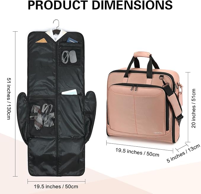 Travel Garment Bag Carry on Suit Bag for Women 51'' Waterproof Garment Bags Dress Bag for Travel Business Hanging Suitcase Luggage Bag with Shoulder Strap free shoe bag Fit 15.6'' Laptop, Pink - Image 7