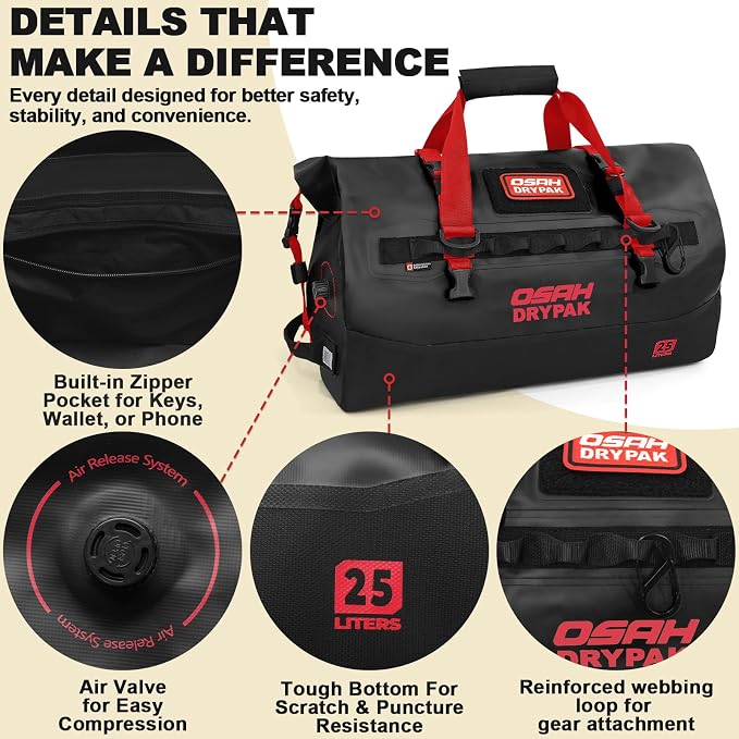 OSAH DRYPAK Waterproof Duffel Bag 25L/40L/60L – Heavy-Duty Motorcycle Tail Bag, Roll-Top Dry Bag for Travel, Camping, Boating, Kayaking, Outdoor Adventure - Image 4