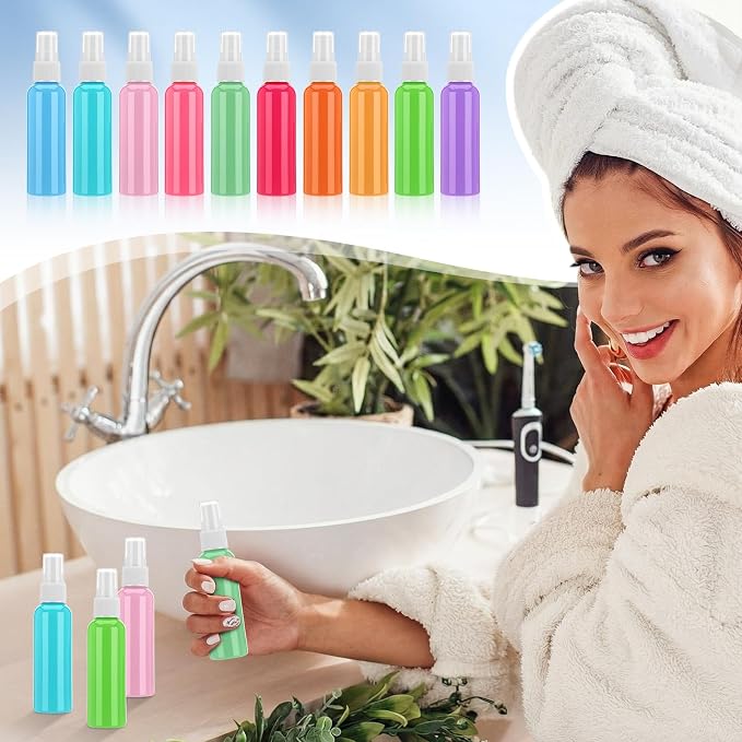LemonRoad 100 Pack 2 oz Mini Spray Bottles Bulk Small Plastic Fine Mist Spray Bottles Pink Blue Asst Colors Leak Proof Mini Empty Refillable Travel Size Hair Colorful Sprayer Bottle for Cleaning - Image 5