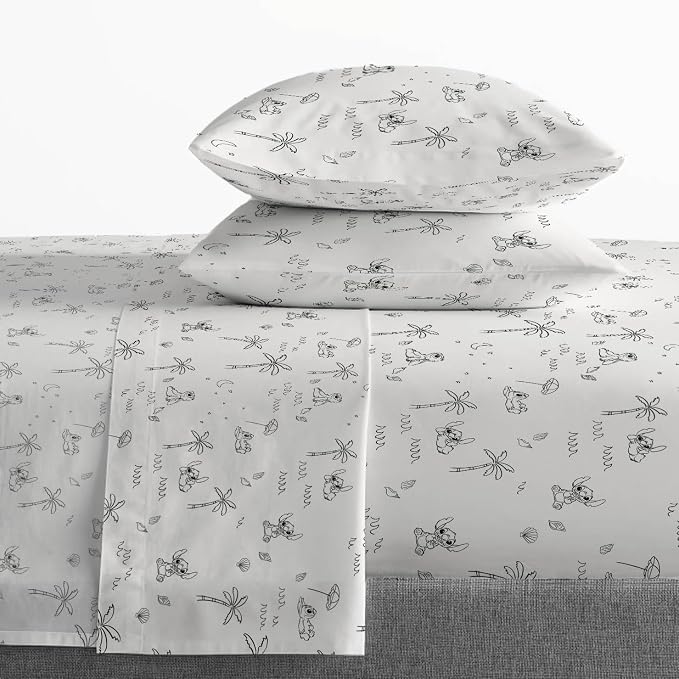 Jay Franco Kids Sheet Set with Fitted, Flat Sheets & Pillow Cover - Ultra-Soft Bedding with Pillowcase for Room Decor, White - Lilo and Stitch, 4 Piece Queen - Image 6