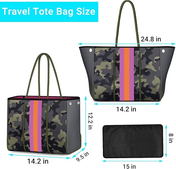 IBFUN Neoprene Bag, Large Multipurpose Beach Bag Neoprene Tote Bag with Inner Pocket for Women/Pool - Image 6