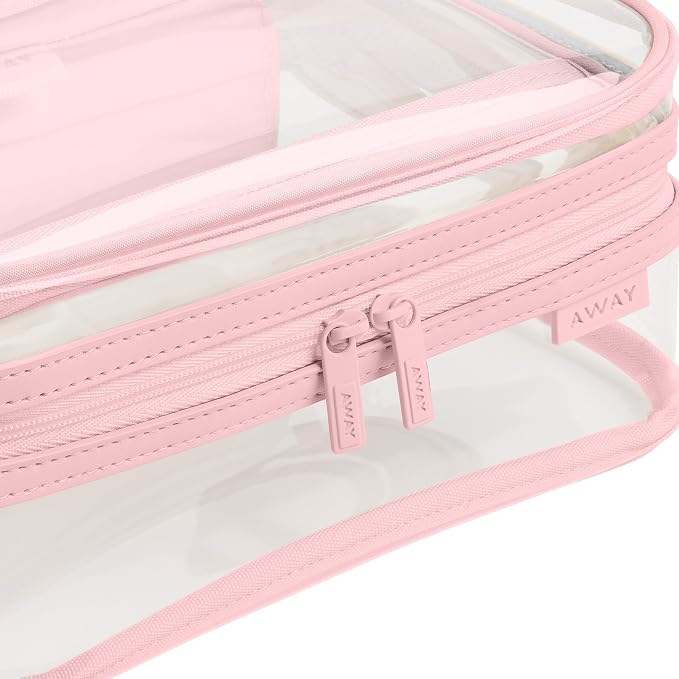 Away Clear Toiletry Bag - Water-Repellent Travel Toiletry Bag with 2 Compartments, U-Zip Opening, Interior Zip Pocket - Blush Pink - Image 4