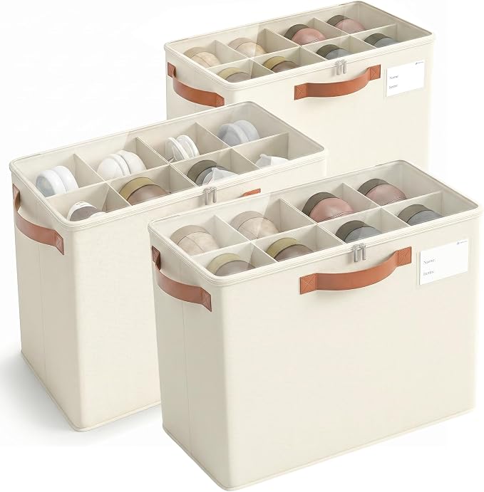 Varhomax Shoe Organizer Box for Closet, Small Fabric Storage Basket 3 Pack | Foldable Shoe Bin with Adjustable Dividers & Clear Cover, Saving Space Sneakers & Sandals Containersfor Entryway, Cubby by Varhomax