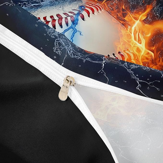 Baseball Duvet Cover Full Size Sports Theme Bedding Set Kids Teens Boys Fire and Ice Sports Baseball Comforter Cover with Zipper,Decoration 3 Pcs Bedding Set (1 Duvet Cover +2 Pillowcases) Red Blue - Image 6