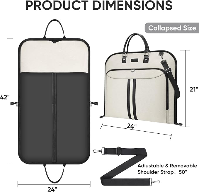 BALEINE Travel Garment Bag, Travel Suit Bag for Men, Water Resistant Carry on Garment Bag for Hanging Clothes, Garment Duffel Bag for Travel Business (Beige, 42") - Image 4