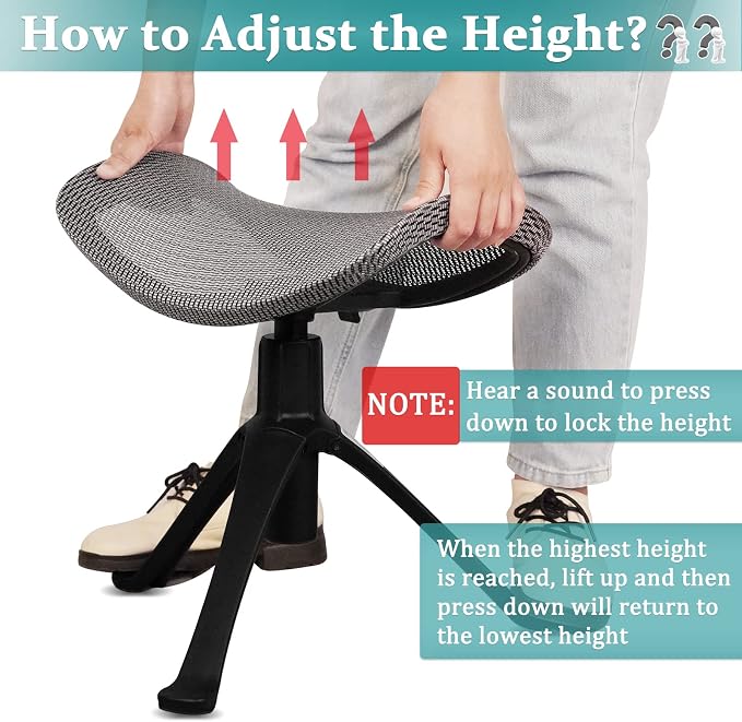 Lilithye Footrest for Desk Adjustable Height 2-in-1 Function Rotatable Ergonomic Under Desk Footrest Ottoman Stool Rolling Leg Rest for Home Office (Gray) - Image 2