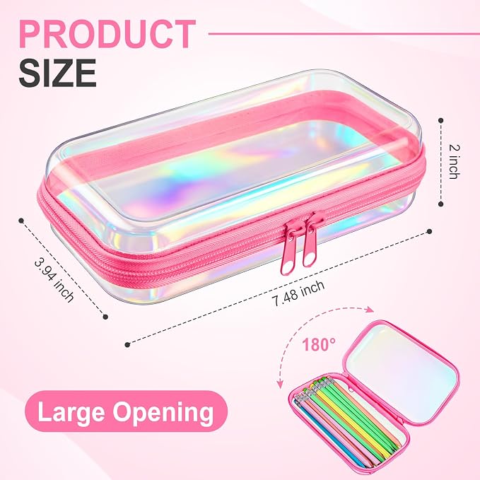 Hoolerry 4 Pcs Hard Clear Zipper Case Makeup Bags Plastic Zipper Pouch Transparent Storage Box Containers for Cosmetics, Snacks, Building Blocks, Puzzles(Clear,7.5 x 3.9 x 2 in,Pink Laser) - Image 2