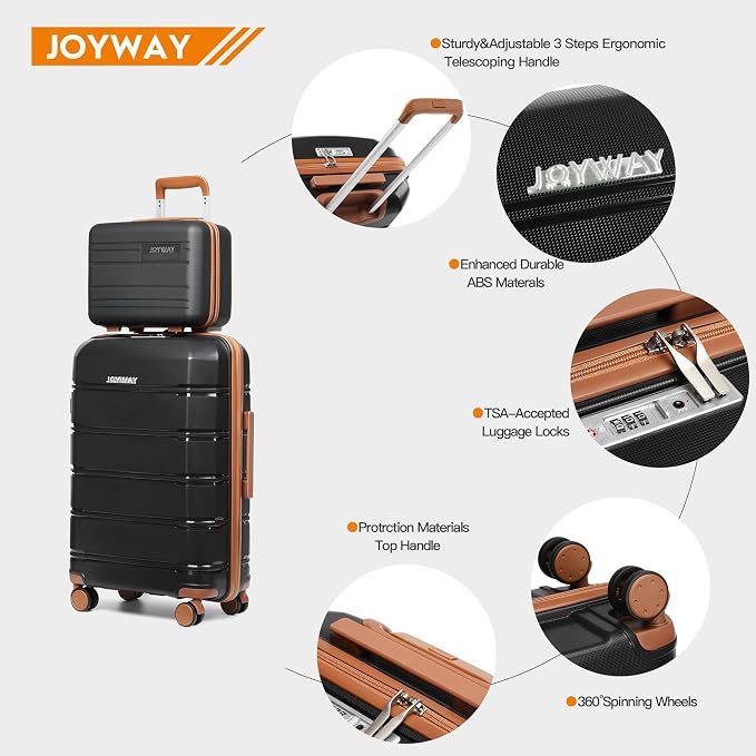Joyway 20 Inch Carry On Luggage with TSA Lock, Durable Hardshell Suitcase for Travel, Unisex Checked Set for Men and Women Black - Image 2