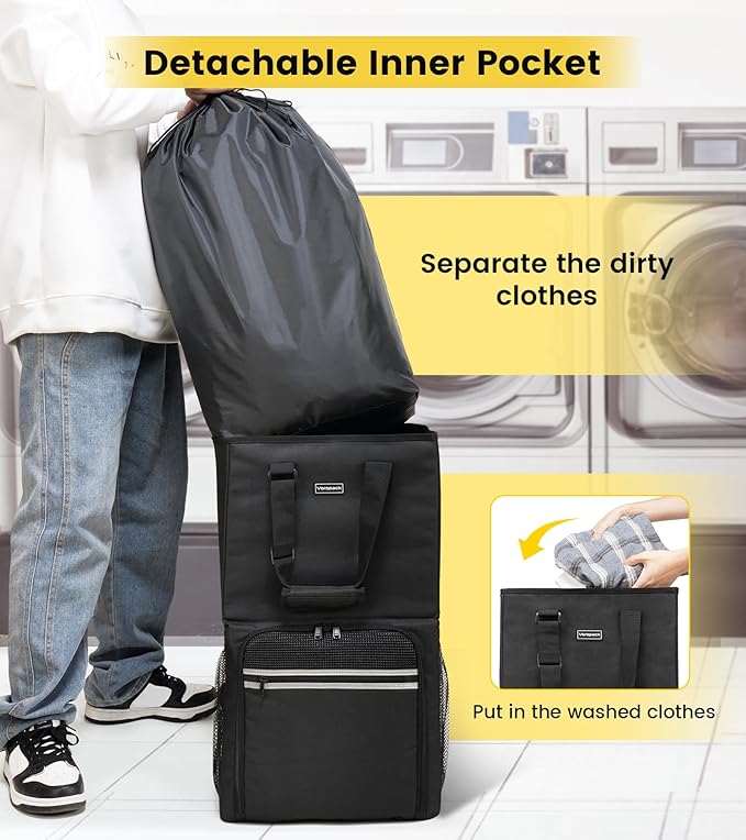 Vorspack Laundry Bag Backpack - Extra Large Laundry Bags with Shoulder Straps Heavy-duty 2 in 1 Laundry Hamper Basket for College Dorm Camp Laundromat Room Essentials - Black - Image 5