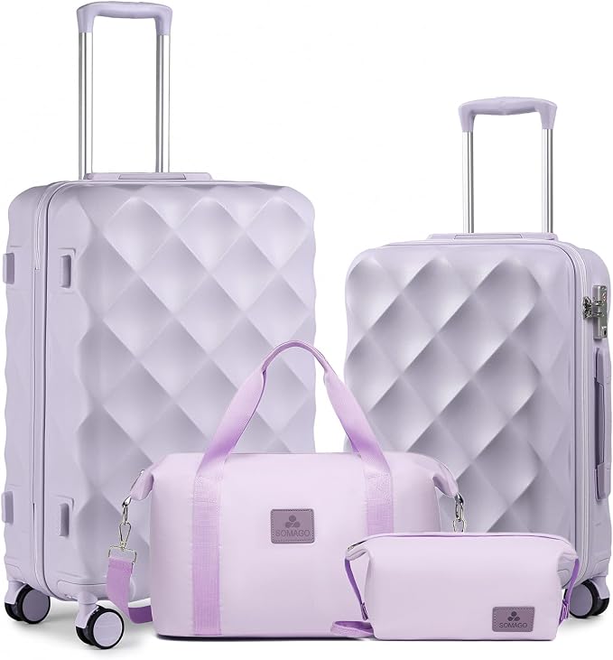Somago 2 PieceLuggage Set (20"/24") with Duffel Bag and Toiletry Bag, Carry On Luggage Airline Approved with YKK Zipper TSA Lock ABS Hardside Luggage Spinner Wheels by SOMAGO
