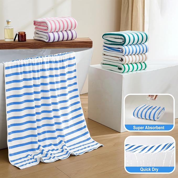 JML Microfiber Beach Towels, 6 Pack, 30" x 60", Cabana Stripe, Soft, Absorbent, Quick Dry Bath Towel Set for Adults, Travel, Summer Swimming Pool Party, Sport, Yoga, Camping, Stripe Blue and White - Image 4