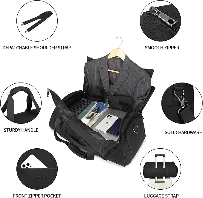 seyfocnia Convertible Carry on Garment Bag for Women, Garment Bags for Travel with Shoe Pouch 2 in 1 Hanging Suitcase Suit Bag for Women Travel Duffle Bag Garment Bag - Image 4