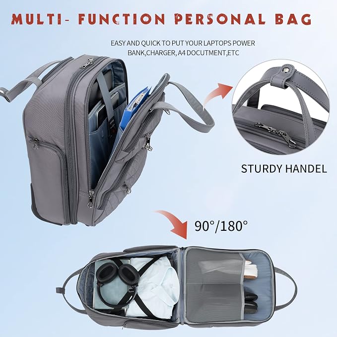KROSER Carry On Underseat Multi-functional, 16-inch Underseater Lightweight Overnight Suitcase for Men Women, Grey - Image 5