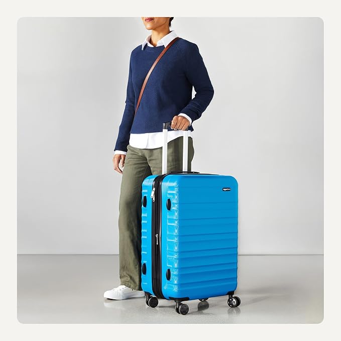 Amazon Basics 26" Hardside Medium Checked Luggage, Expandable For Up to 15% More Space, With Scratch-Resistant Surface, Four Multi-directional Wheels, Light Blue - Image 3