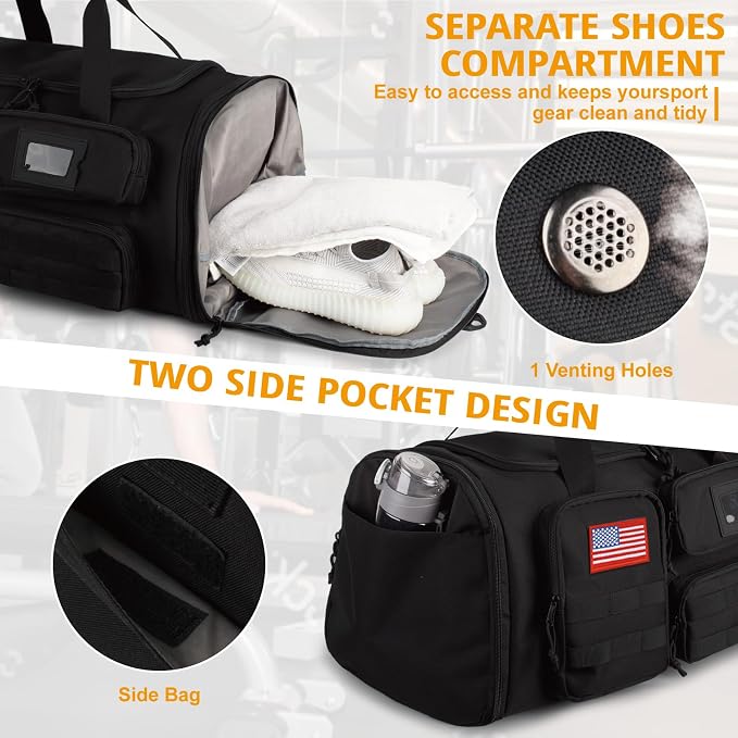 Expandable Gym Bag For Men,Tactical Large 3 in 1 Sports Duffle Bag With Shoes Compartment,Water Resistant Sports Gym Tote Bags Multi-functional Weekend Travel Backpack Overnight Bag - Image 5