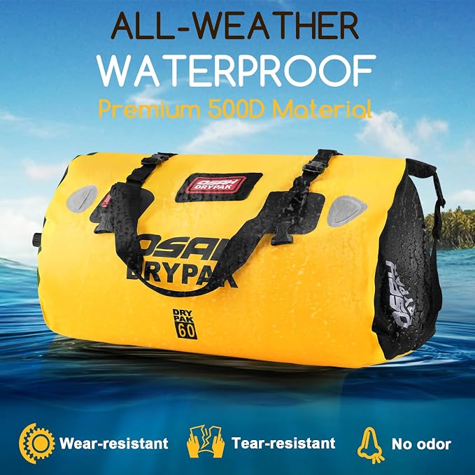 OSAH DRYPAK Waterproof Duffel Bag - Motorcycle Dry Bag Tail Bag with Large Storage Space, Waterproof Luggage Duffle Bags with Outer Mesh Zipper Pocket for Camping, Kayaking, Fishing & Traveling - Image 4