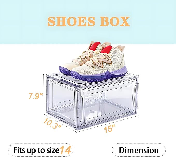 12 Pack Acrylic Clear Shoe Boxes– Ultra Clear Plastic Stackable Sneaker Storage For Sneakerhead. Professional Grade Shoe Display Case with Magnetic Door .Boots and Hat Organizer.Fits US Size 15 - Image 2