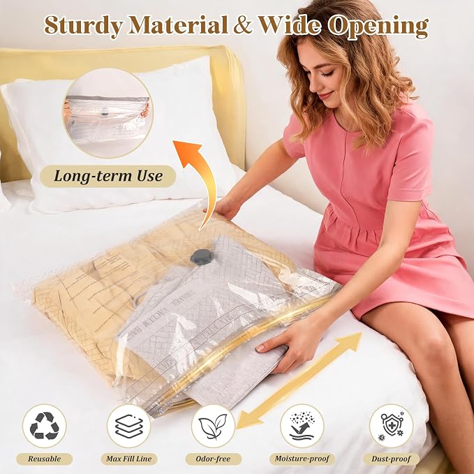 Vacuum Bags for Travel with Cordless Pump, Reusable Vacuum Seal Bags for Clothing Travel, 4500Pa Suction, Space Saver Bags for Home Carry-on Luggage Suitcase, Travel Essentials, 9 Pack - Image 4