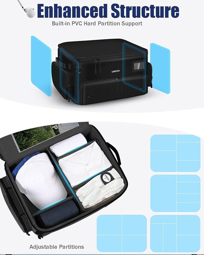 LOINTET Golf Trunk Organizer, Waterproof Car Golf Locker with Separate Ventilated Compartment for 2 Pair Shoes, Golf Storage for Balls, Tees, Cap, Clothes, Gloves, Accessories, Gifts for Men, Women - Image 4