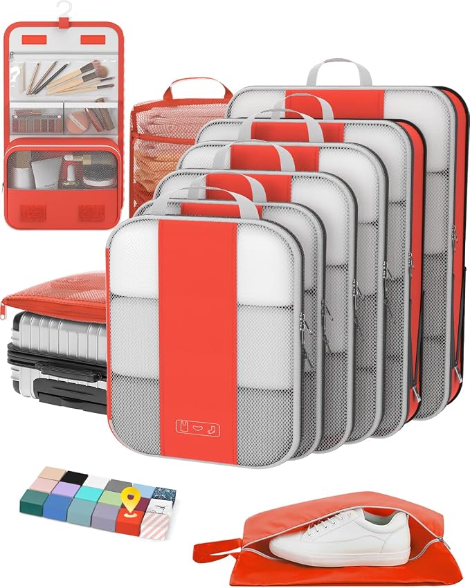 OlarHike Compression Packing Cubes Garment Bags,Orange,10 Set by OlarHike