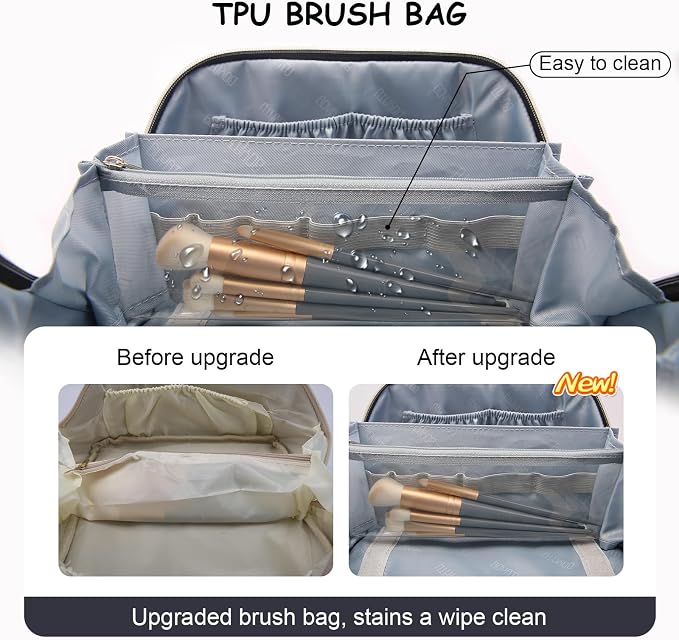 BOYATU Travel Makeup Bag Organizer: 3 Pcs Set Large Capacity Cosmetic Bags Holds 10–20 100ml Full-Size Bottles - 180°Open-Flat Make up Case 3-sec touch-up - Toiletry Bag Gift women (03-A-Dark Blue) - Image 5