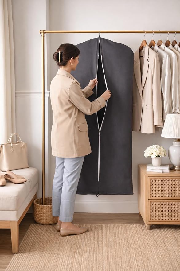 Premium 100% Cotton Garment Bags – 35" Gray Canvas Suit Cover with YKK Zipper – Breathable, Dust-Proof Storage for Suits, Coats, Dresses, Jackets & Travel/Closet Use - Image 5