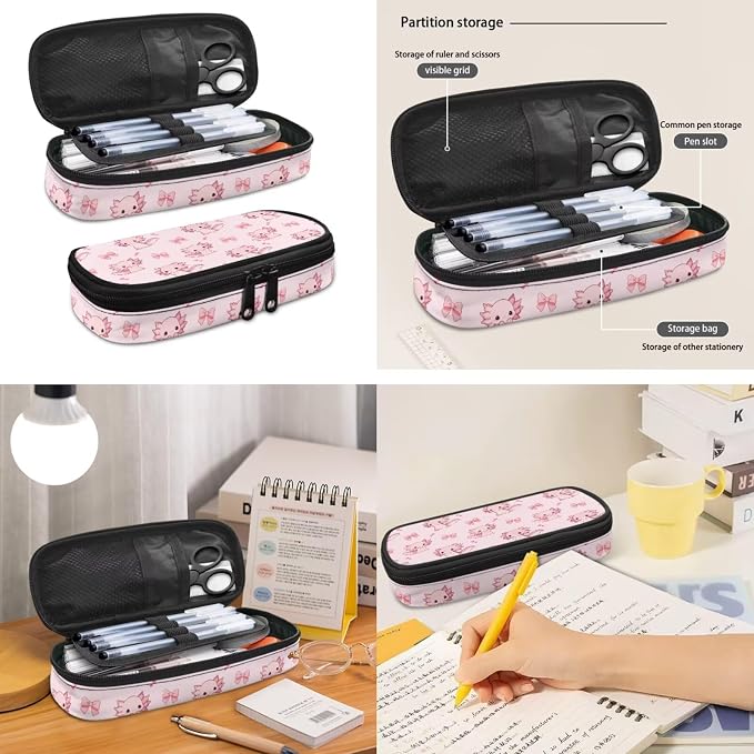 3Pcs Axolotl Bow Backpacks Set for school, Kids Bookbag Students Knapsack with Insulated Lunch Box Pencil Case for Teens Girls - Image 4