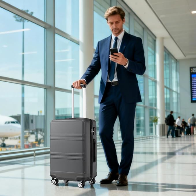 Kono 24 Inch Luggage Suitcase with Spinner Wheels TSA Lock | Lightweight PC+ABS Hardside Medium Checked Luggage Durable Rolling Suitcase Grey - Image 7