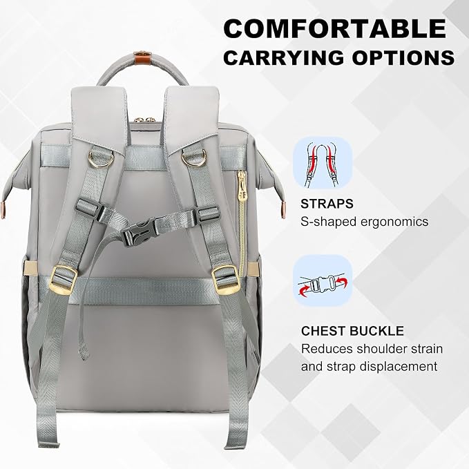 AIJIEKE Lunch Backpack for Women, 15.6 Laptop Backpack, Lunch Box, Gray | Water resistant computer bag with insulated leakproof cooler. Travel meal prep backpack for nurse, teacher, college commute - Image 8