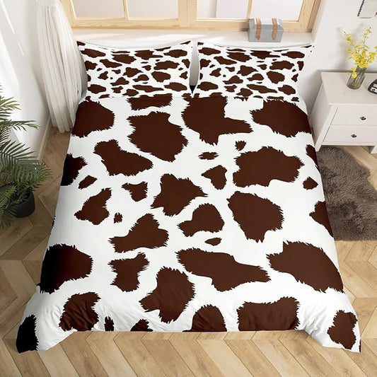 Erosebridal Cow Print Bedding Set Adult Women Brown Wild Animal Highland Cow Fur Print Comforter Cover Africa Animal Milk Cow Farm Bedding Collections Exotic Tribal Style Duvet Cover, Twin Size by Erosebridal