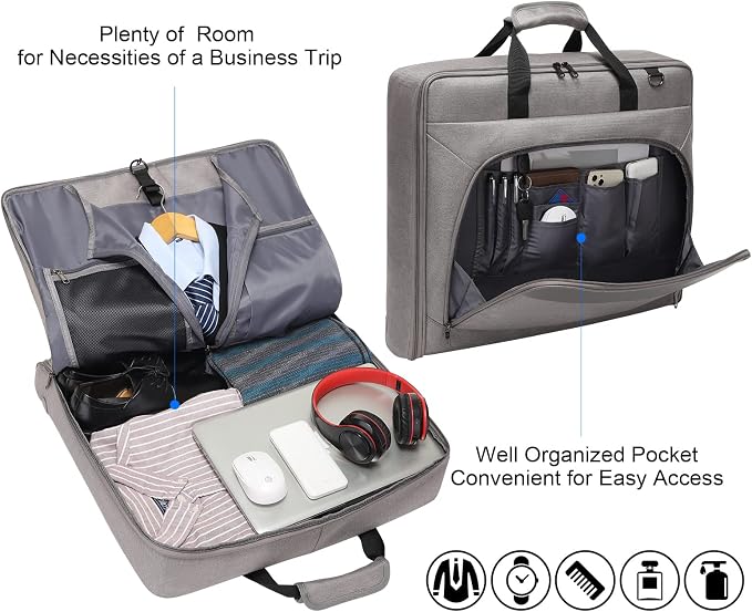 Modoker Carry On Garment Bags for Travel Hanging Clothes Suit Bag Luggage Organizer, Foldable Suit Carrier Gift for Men Women - Image 3
