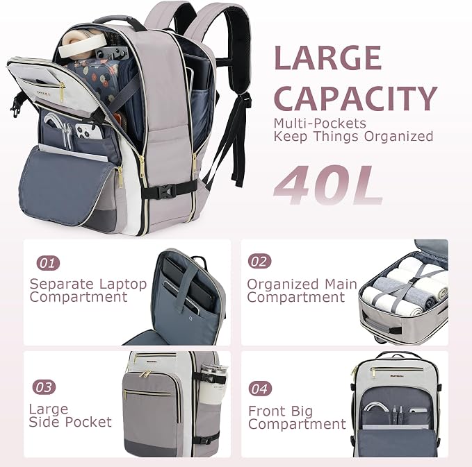 EMPSIGN 40L Travel Backpack for Women & Men | Airline Approved Carry On, TSA Personal Item Bag, Waterproof, Overnight Weekender Essentials, Fits 17" Laptop - Image 2